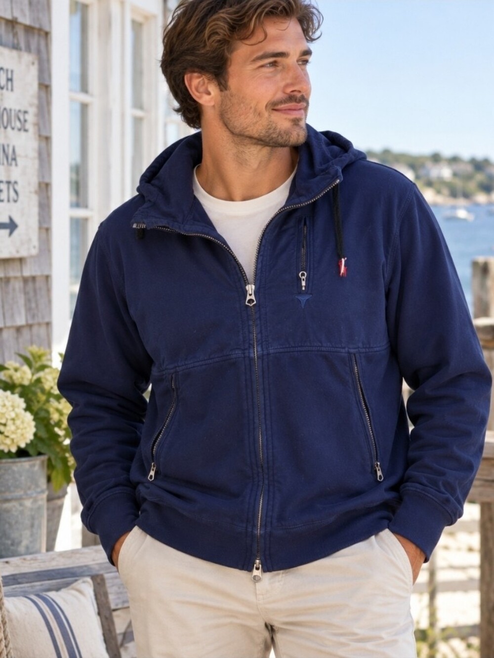 Vintage Ralph Lauren Navy Full-Zip Red Pony Men's Preppy Coastal Sweater Jacket